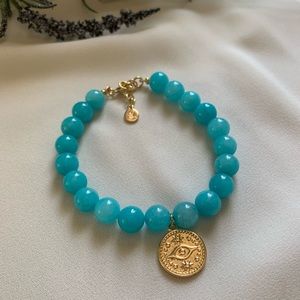 Aqua Amazonite Evil Eye Charm Bracelet
